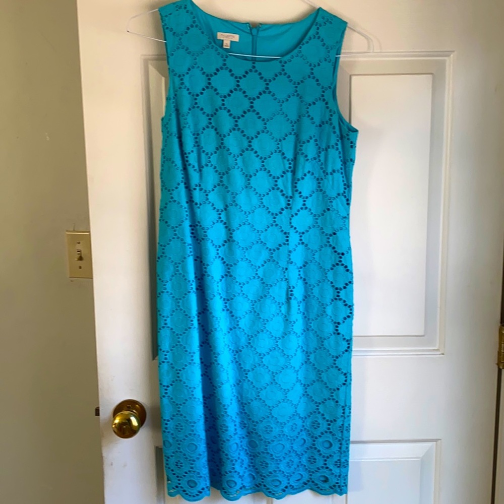 Talbots teal summer dress. 100% cotton size 6 petite. Fully lined.
